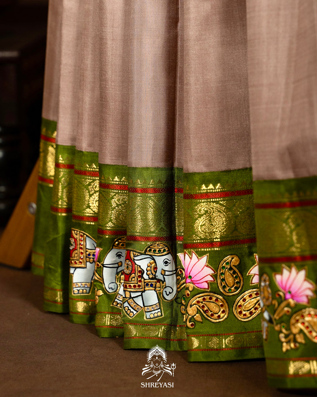 Traditional Tanjore Painting on Handloom Pure Kanjivaram Silk Sarees with Real Zari