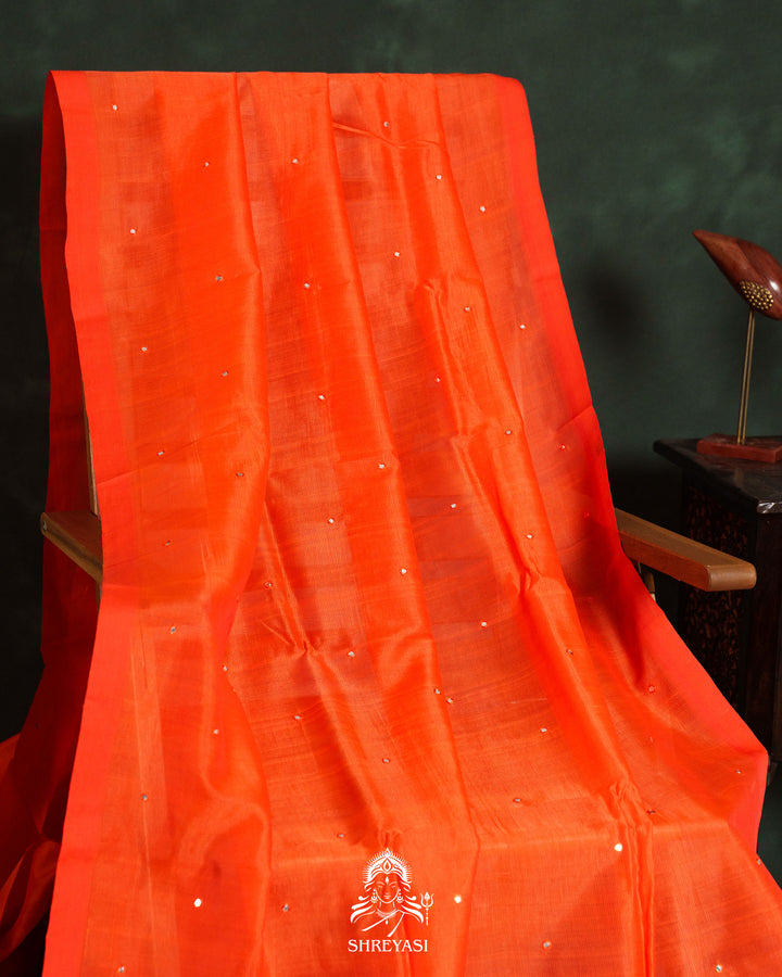 Handloom Pure Mangalagiri Silk Sarees with Mirror Work & Embroidery | Pen Kalamkari Blouse