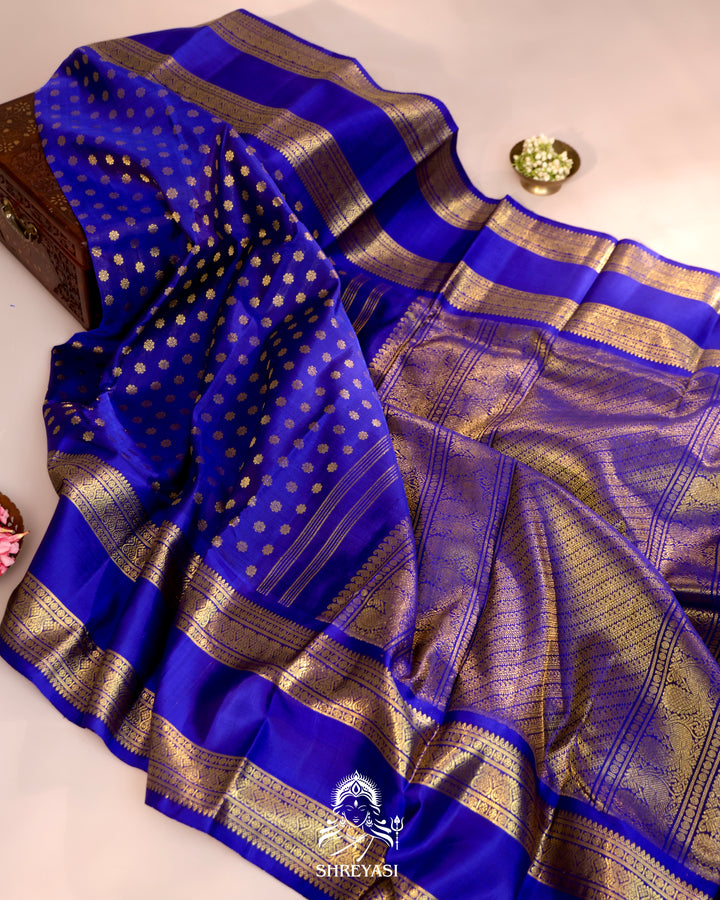 Royal blue handloom Kanjivaram silk saree with real zari
