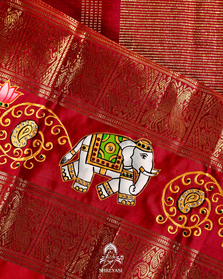 Handloom Pure Kanjivaram Silk Sarees with Real Zari and Hand Painted Tanjore Art