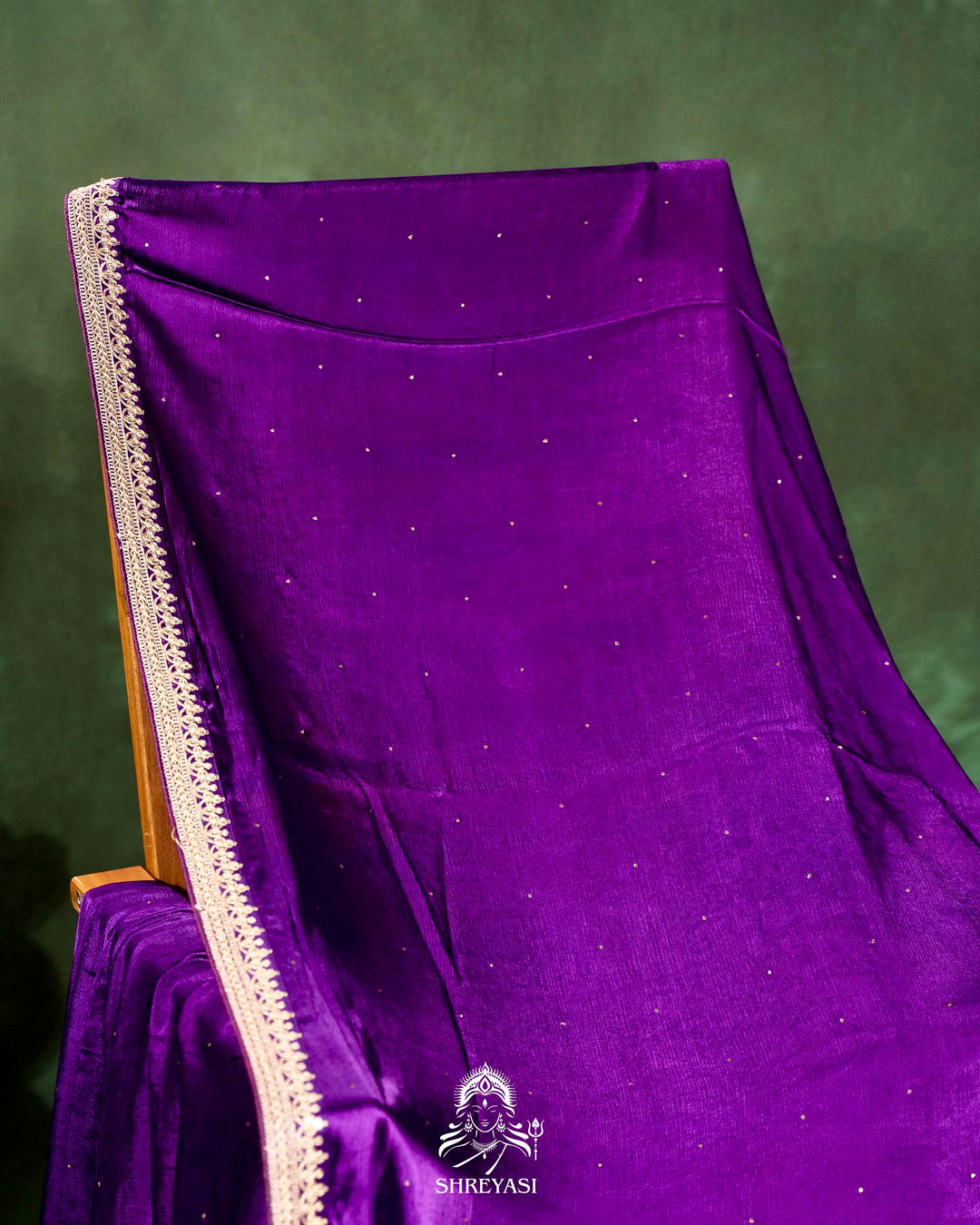 Pure Crepe Satin Saree with Embroidered Borders and Fully Embroidered Blouse