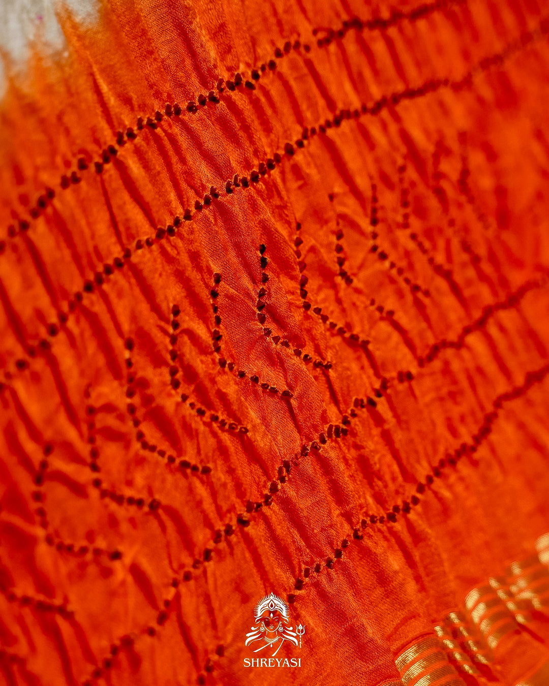 Pure Gaji Silk Designer Saree with Intricate Hand Knotted Bandhej Work