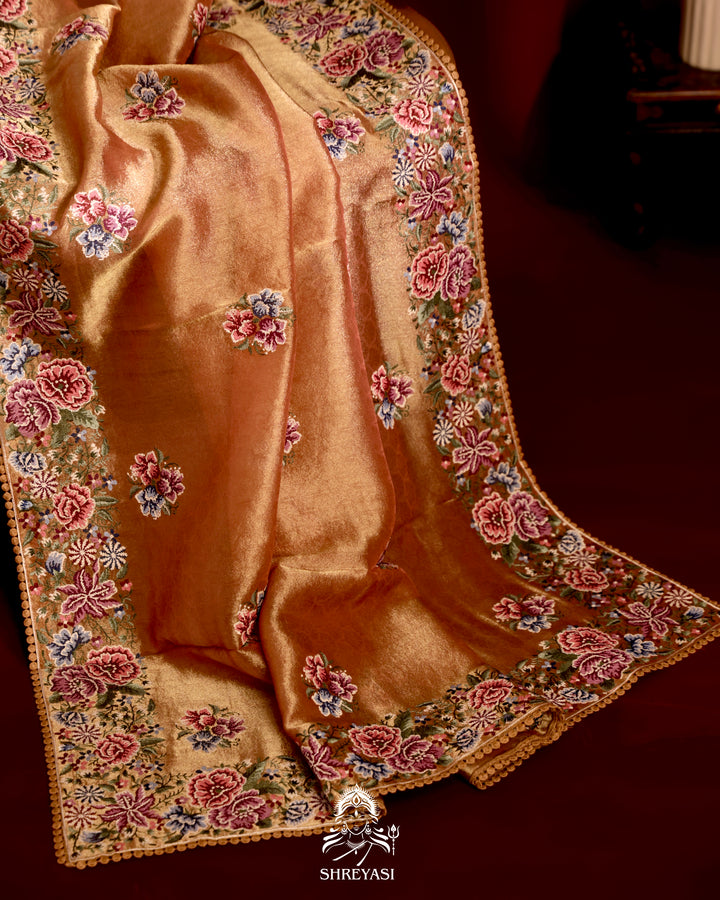 Banarasi Tissue Silk Saree with Petit Pointe Embroidery
