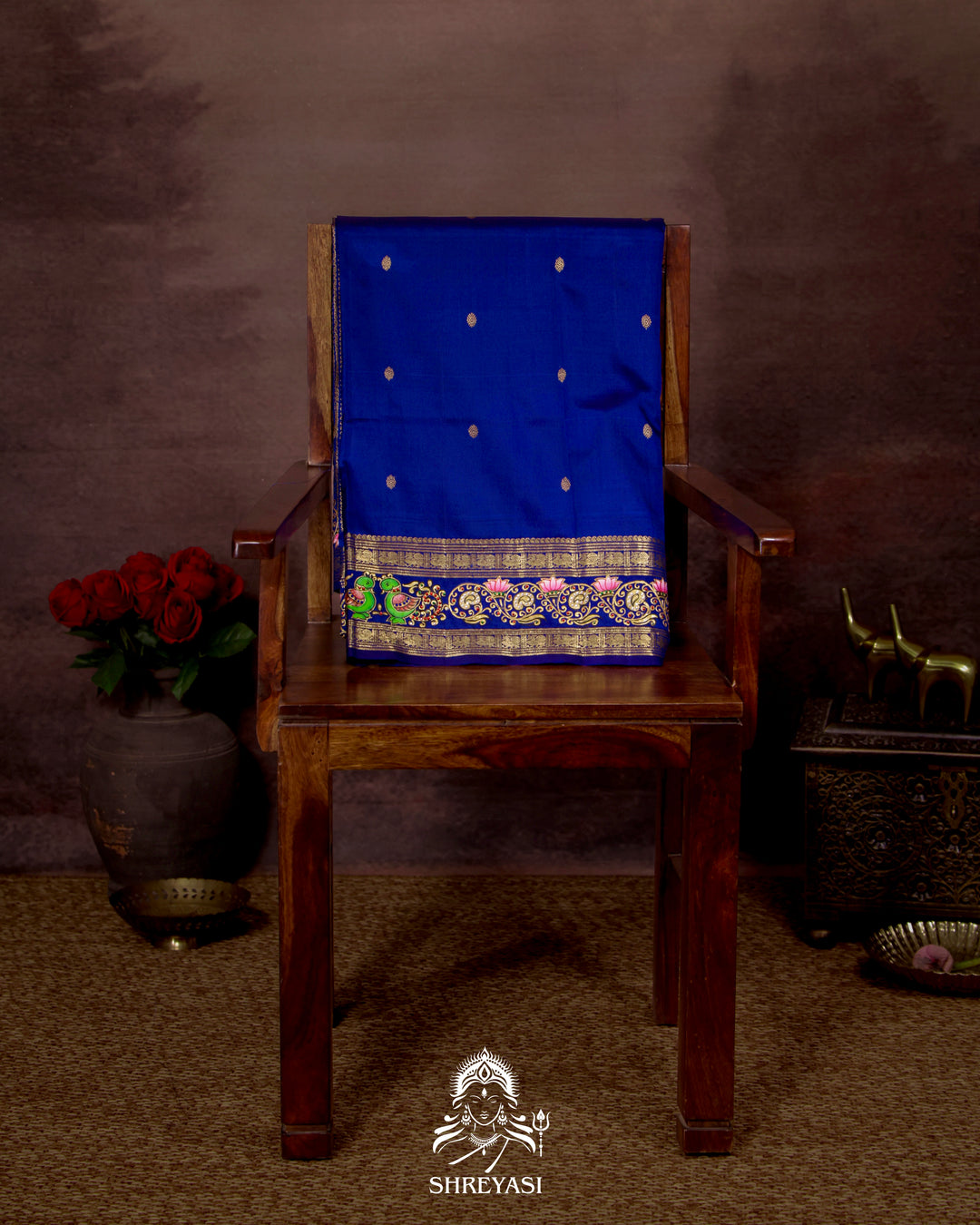 Handloom Pure Kanjivaram Silk Saree in Real Zari with Tanjore Mayil and Kamalam Artwork