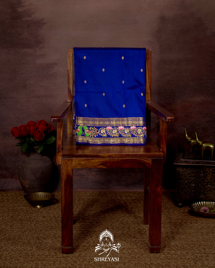 Handloom Pure Kanjivaram Silk Saree in Real Zari with Tanjore Mayil and Kamalam Artwork