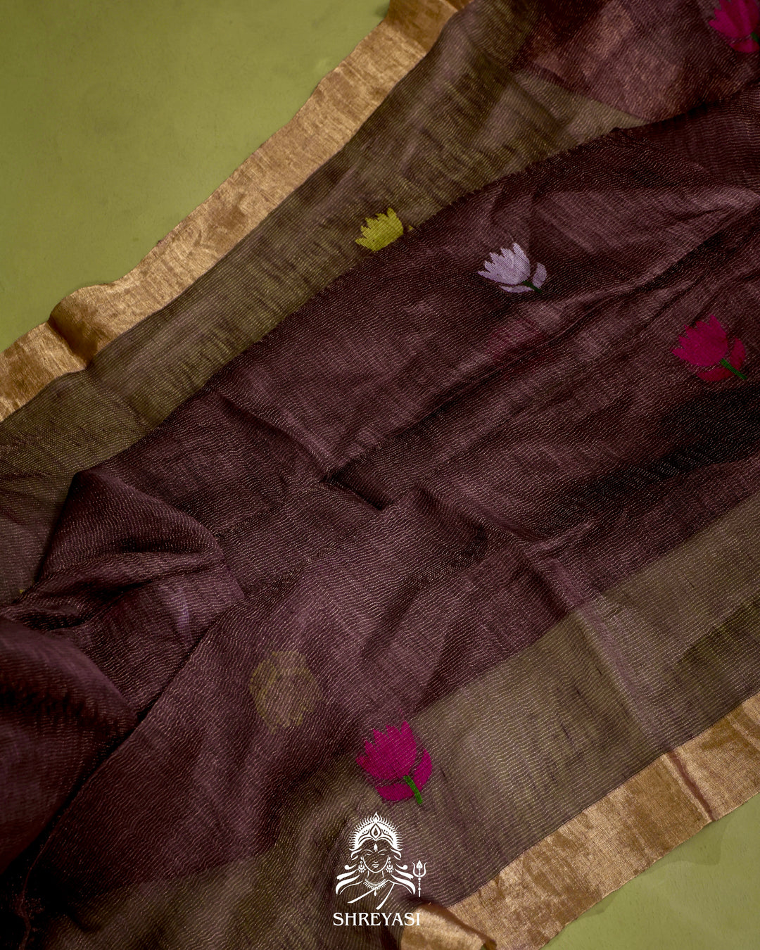 Handloom Silk Linen Jamdani Saree with Tissue Paithani Pallu