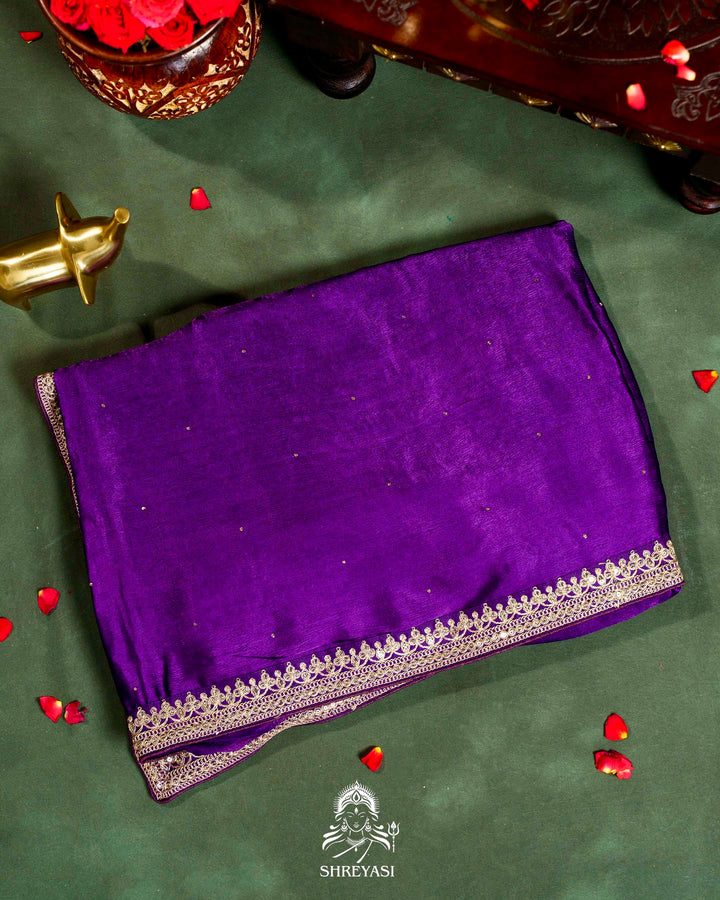 Pure Crepe Satin Saree with Embroidered Borders and Fully Embroidered Blouse