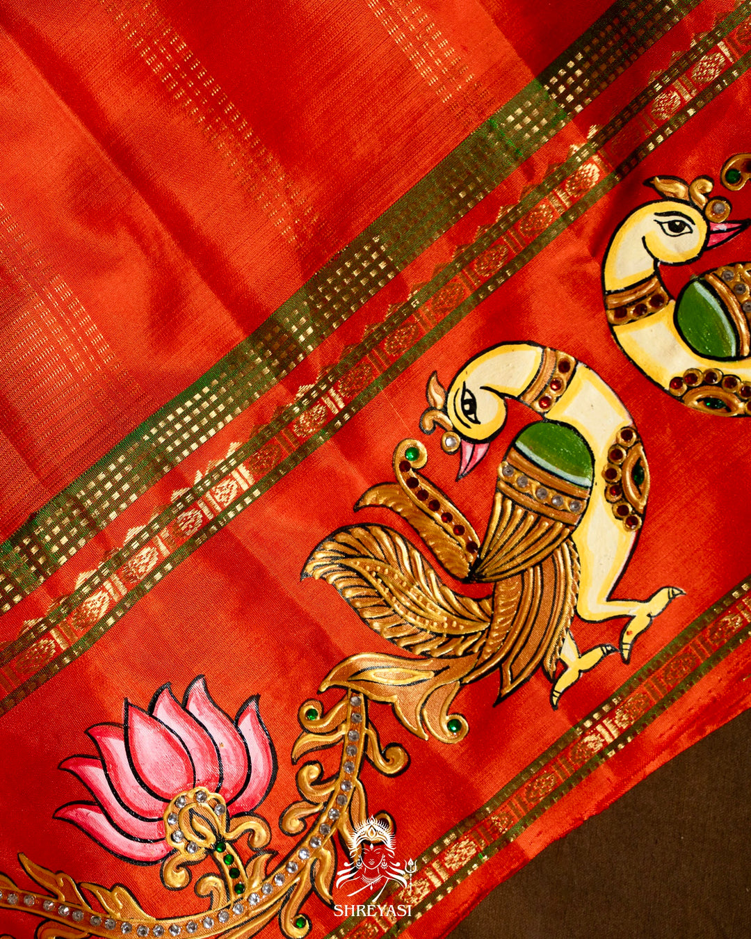 Traditional Tanjore Painting on Handloom Pure Kanjivaram Silk Sarees with Real Zari