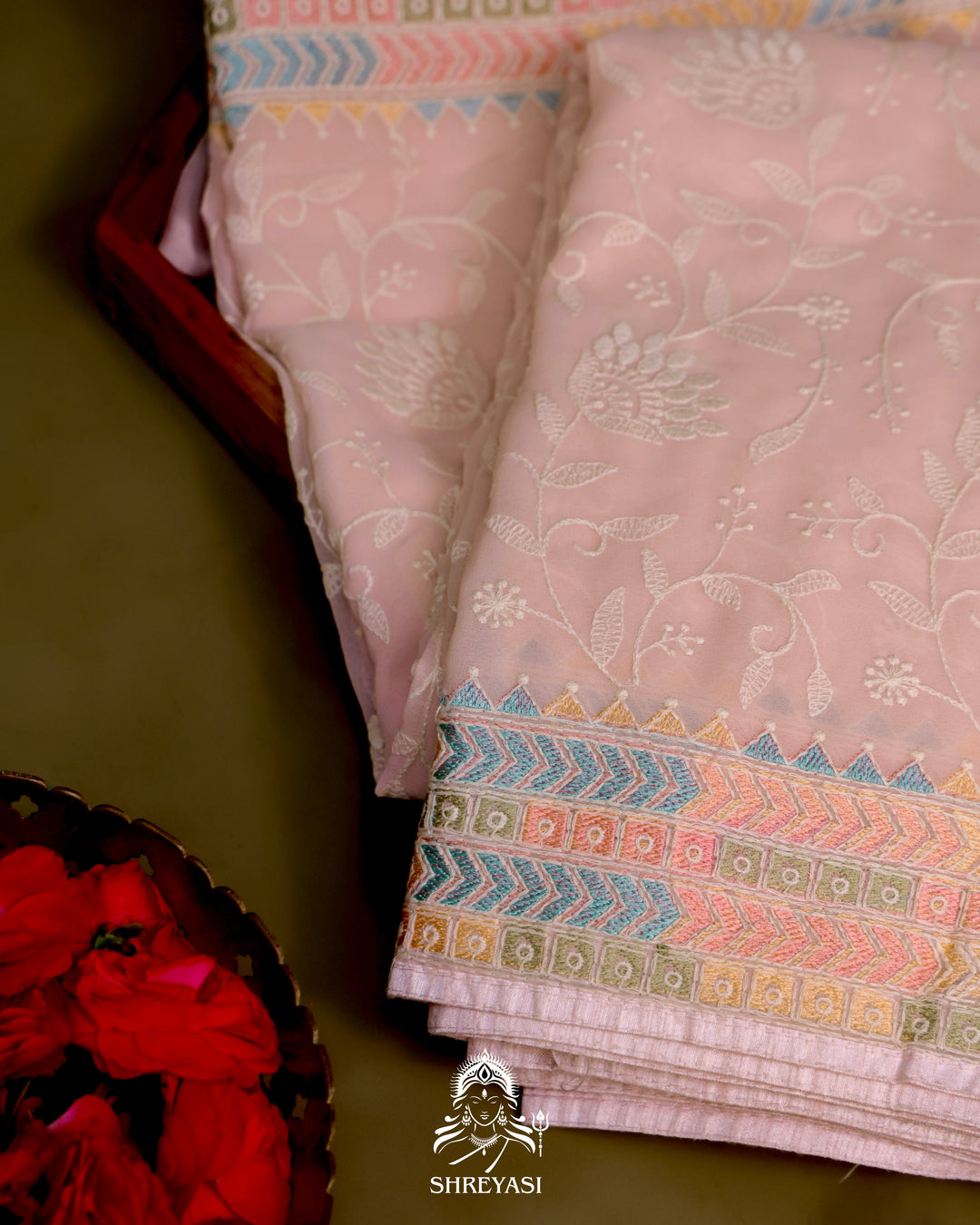 Georgette Saree with Chikankari Inspired Embroidery