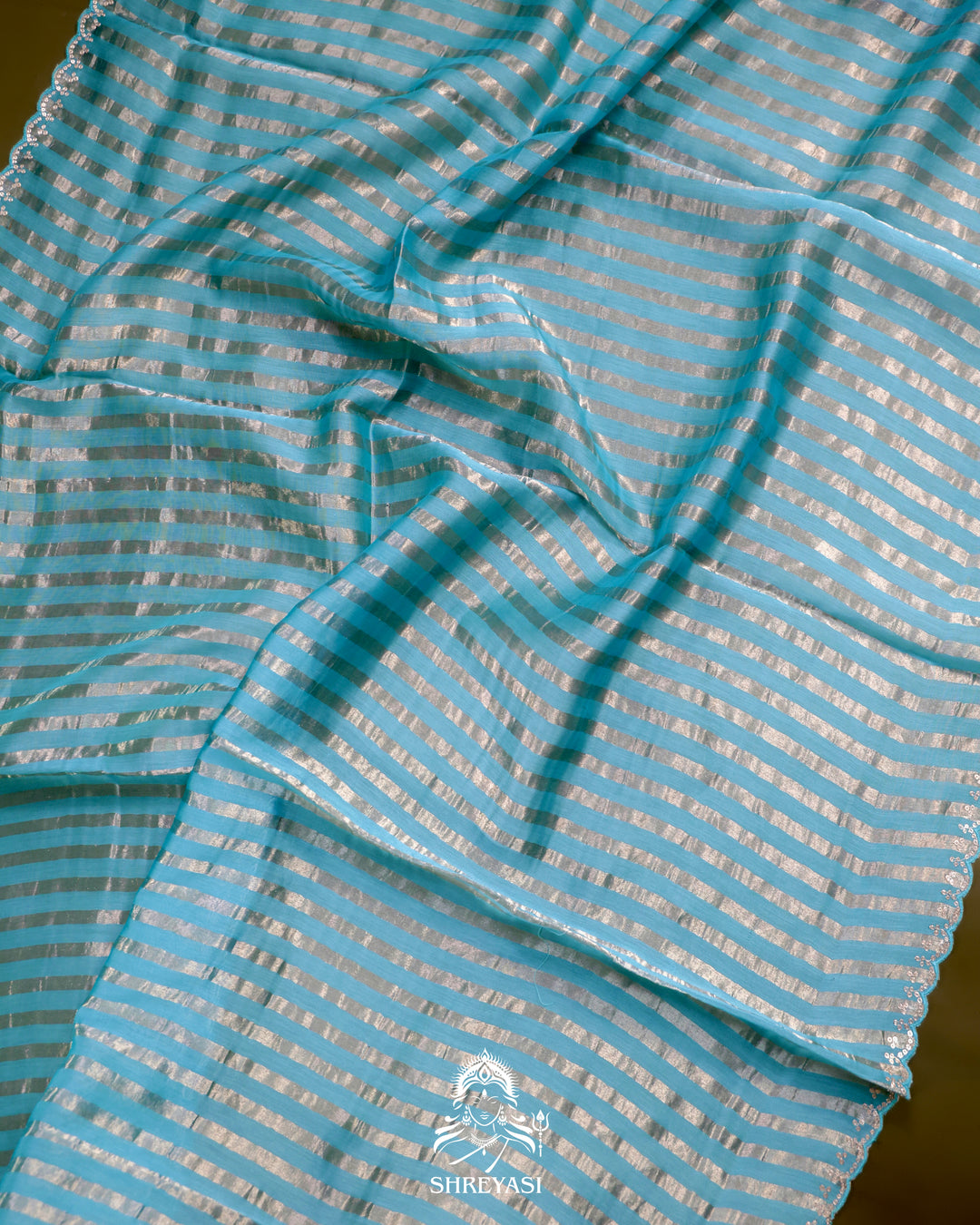 Chanderi Tissue Silk Saree with Pita Embroidered Borders and Gota Patti Embroidered Floral Blouse