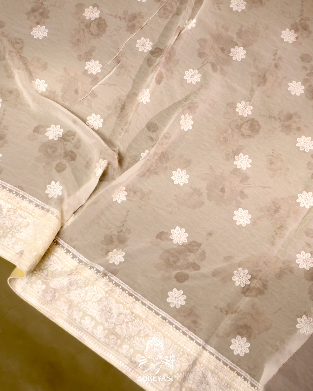 Georgette floral saree with chikankari embroidery