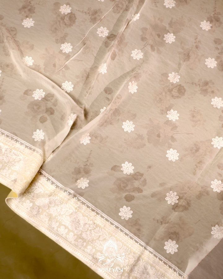 Georgette floral saree with chikankari embroidery