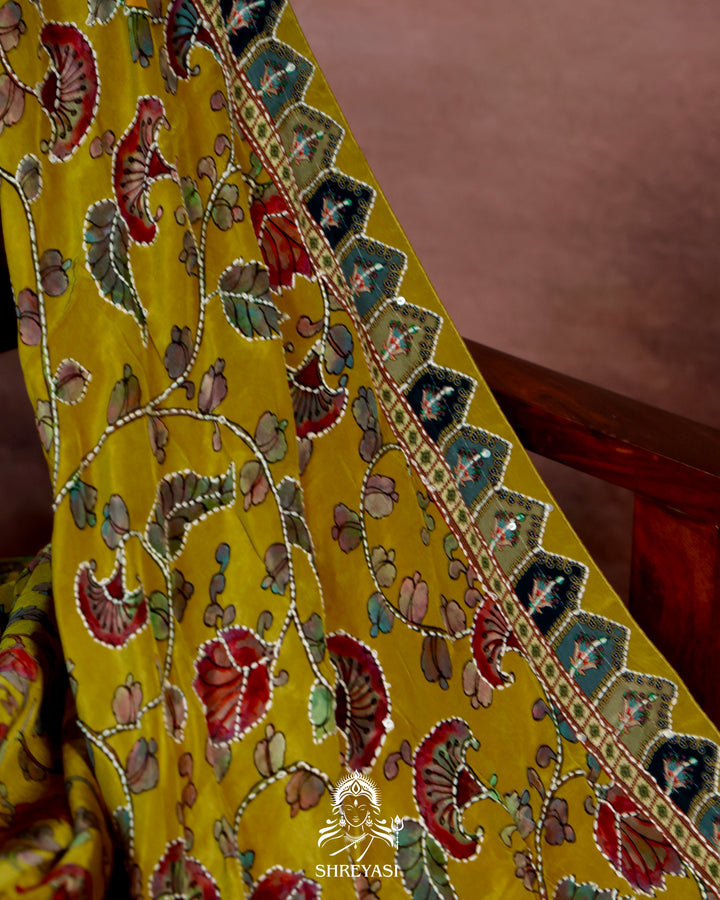 Pure Crepe Silk Saree with Kantha Embroidery
