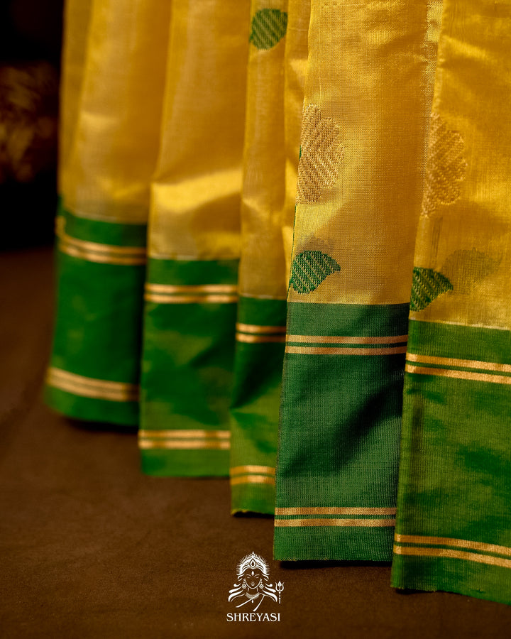 Handloom Pure Chanderi Pattu Silk Saree with Meena Buta and Contrast Pattu Border