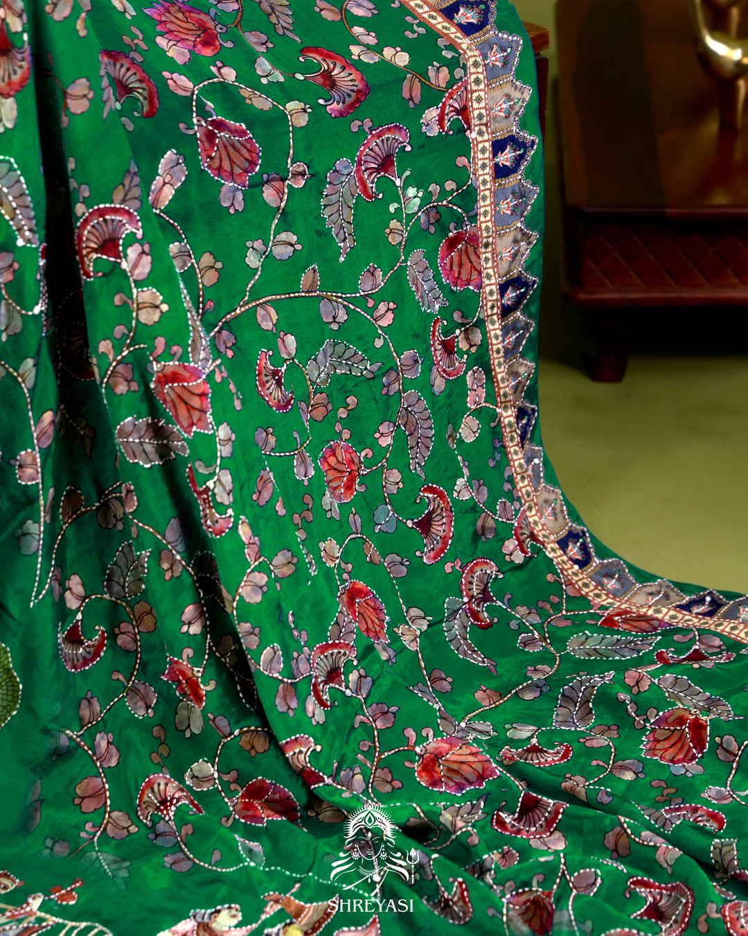 Pure Crepe Silk Saree with Kantha Embroidery