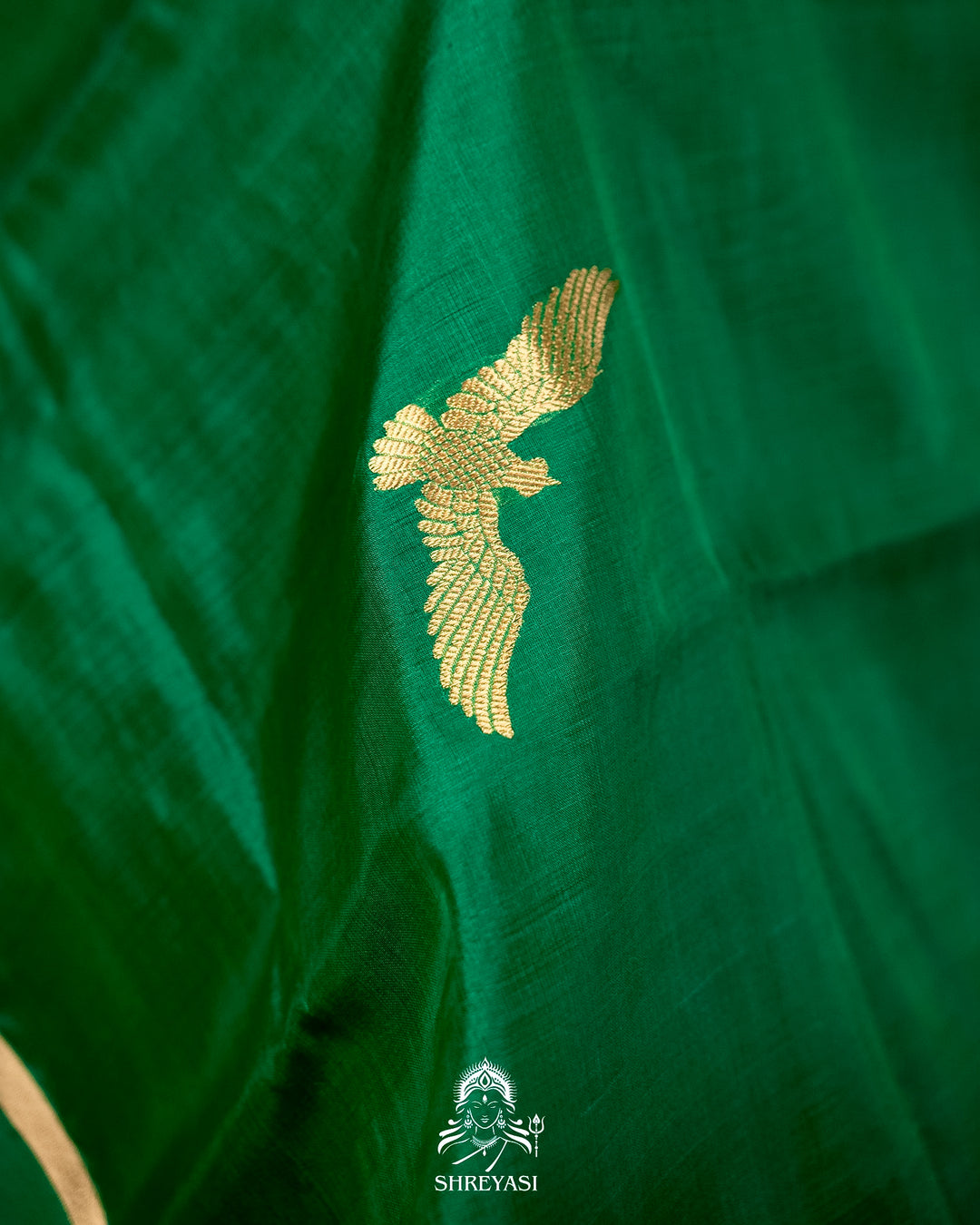 Handloom Pure Chanderi Pattu Silk Saree in Emerald Green with Bird Motifs