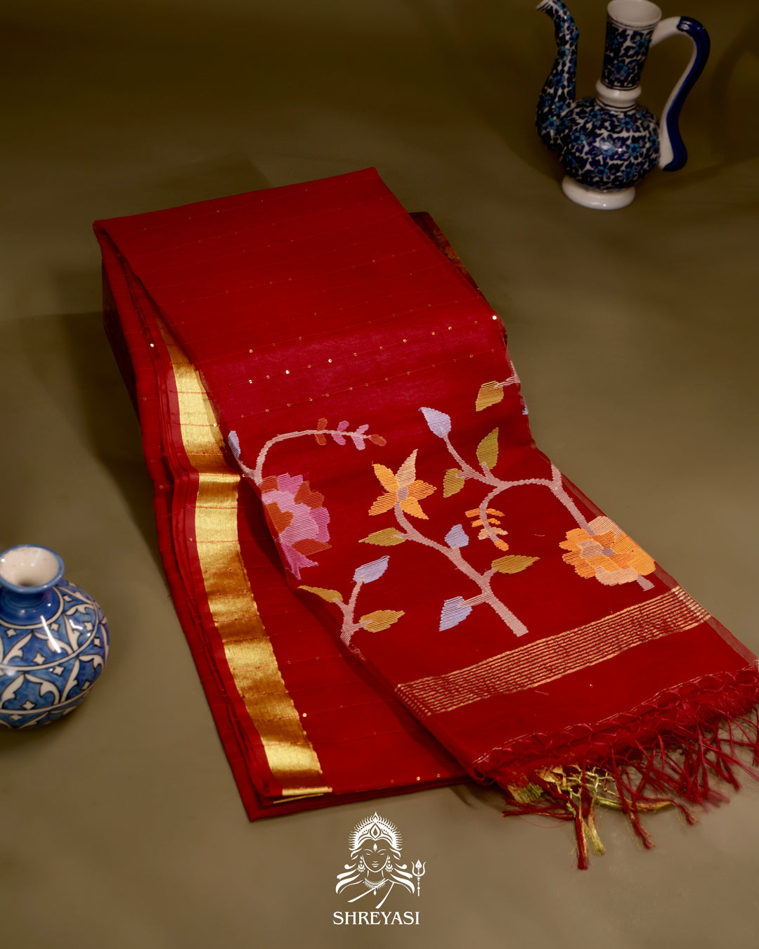 Muslin Jamdani Saree with Needle Weaving and Paithani Tissue Pallu