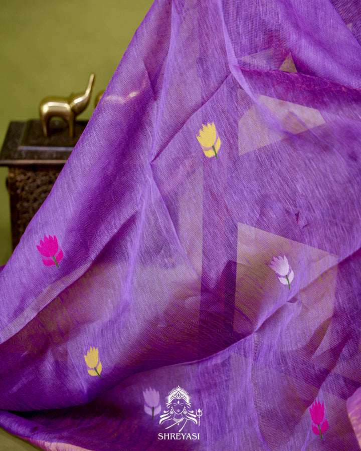 Handloom Silk Linen Jamdani Saree with Tissue Paithani Pallu