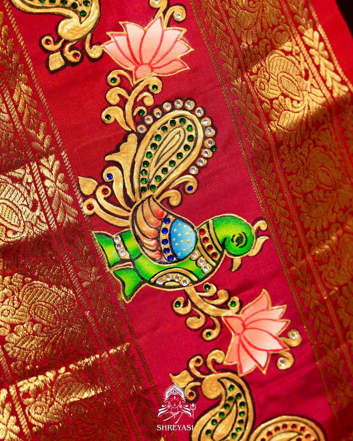 Handloom Pure Kanjivaram Silk Sarees with Real Zari and Hand Painted Tanjore Art
