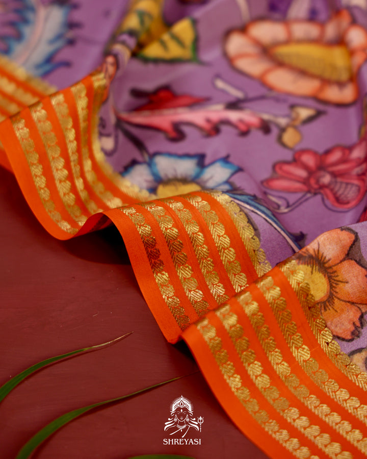 Pure Mysore Silk Saree with Kalamkari Artwork